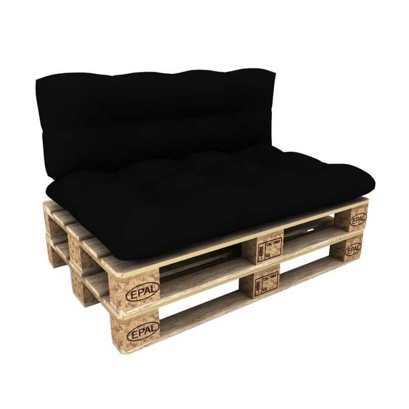 Set of 2 Pallet Cushions - Seat 120x80 cm + Backrest 120x40 cm, Waterproof, Quilted, Black