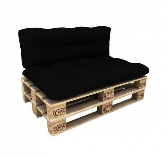 Set of 2 Pallet Cushions - Seat 120x80 cm + Backrest 120x40 cm, Waterproof, Quilted, Black