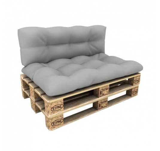 Set of 2 Pallet Cushions - Seat 120x80 cm + Backrest 120x40 cm, Waterproof, Quilted, Grey