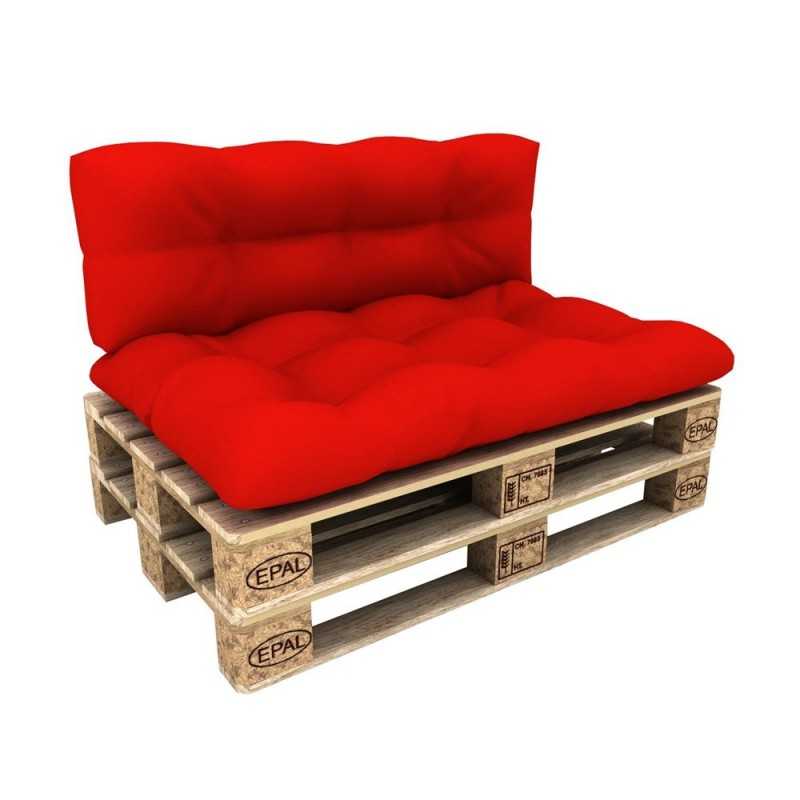 Set of 2 Pallet Cushions - Seat 120x80 cm + Backrest 120x40 cm, Waterproof, Quilted, Red