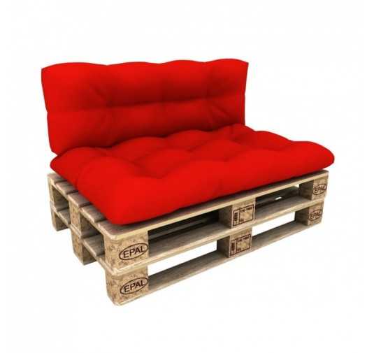 Set of 2 Pallet Cushions - Seat 120x80 cm + Backrest 120x40 cm, Waterproof, Quilted, Red