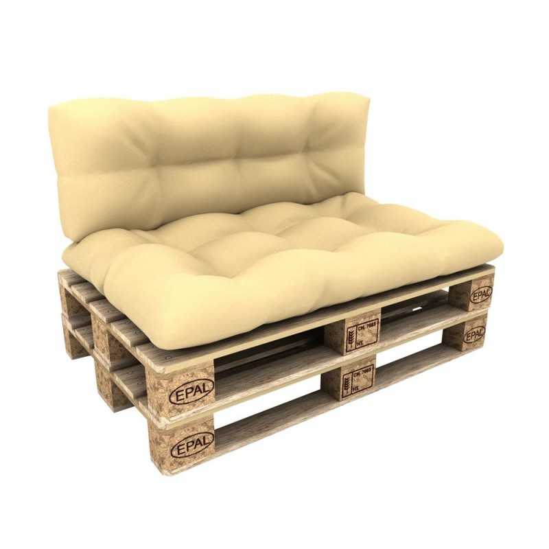 Set of 2 Pallet Cushions - Seat 120x80 cm + Backrest 120x40 cm, Waterproof, Quilted, Beige