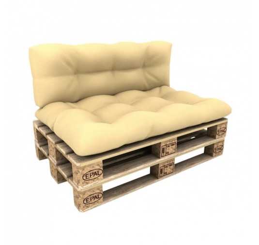 Set of 2 Pallet Cushions - Seat 120x80 cm + Backrest 120x40 cm, Waterproof, Quilted, Beige