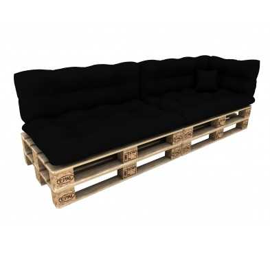 Set of 6 Pallet Cushions - 2x Seat + 2x Backrest + Side + Deco, Waterproof, Quilted, Black