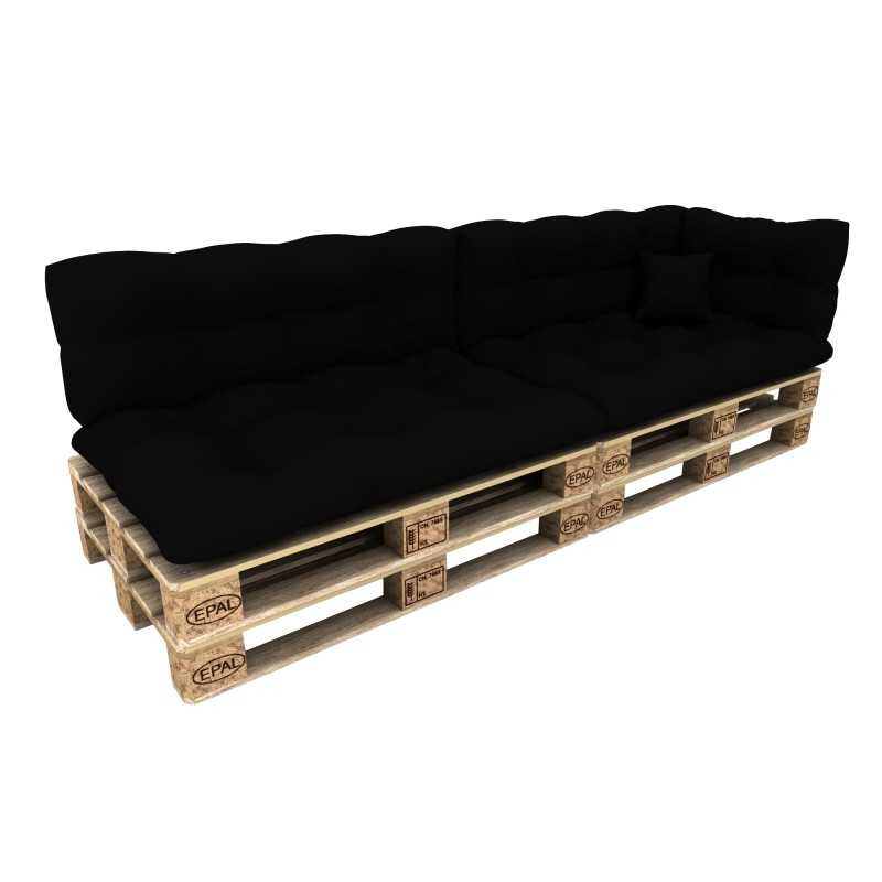 Set of 6 Pallet Cushions - 2x Seat + 2x Backrest + Side + Deco, Waterproof, Quilted, Black