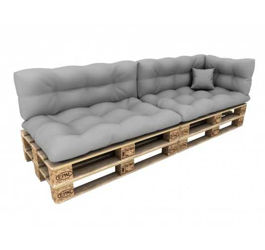 Set of 6 Pallet Cushions - 2x Seat + 2x Backrest + Side + Deco, Waterproof, Quilted, Grey