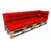 Set of 6 Pallet Cushions - 2x Seat + 2x Backrest + Side + Deco, Waterproof, Quilted, Red