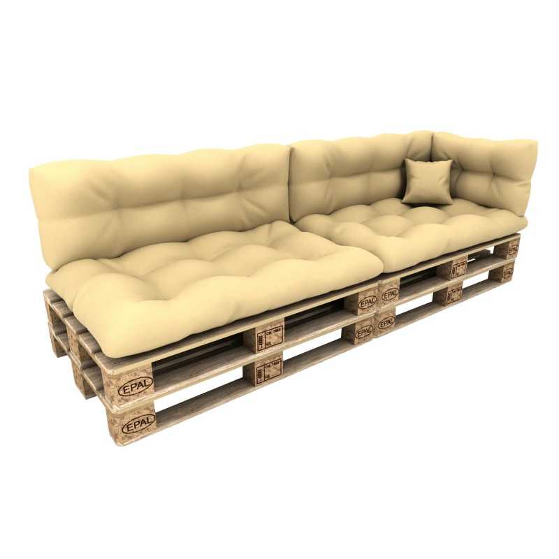 Set of 6 Pallet Cushions - 2x Seat + 2x Backrest + Side + Deco, Waterproof, Quilted, Beige