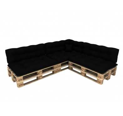 Set of 8 Pallet Cushions - 3x Seat + 3x Backrest + Side + Deco, Waterproof, Quilted, Black