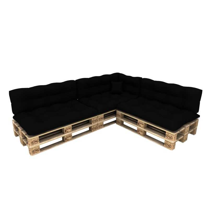 Set of 8 Pallet Cushions - 3x Seat + 3x Backrest + Side + Deco, Waterproof, Quilted, Black