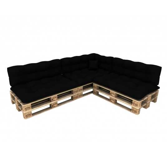 Set of 8 Pallet Cushions - 3x Seat + 3x Backrest + Side + Deco, Waterproof, Quilted, Black