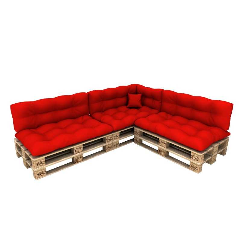 Set of 8 Pallet Cushions - 3x Seat + 3x Backrest + Side + Deco, Waterproof, Quilted, Red