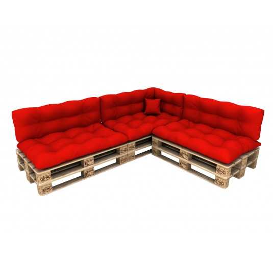 Set of 8 Pallet Cushions - 3x Seat + 3x Backrest + Side + Deco, Waterproof, Quilted, Red