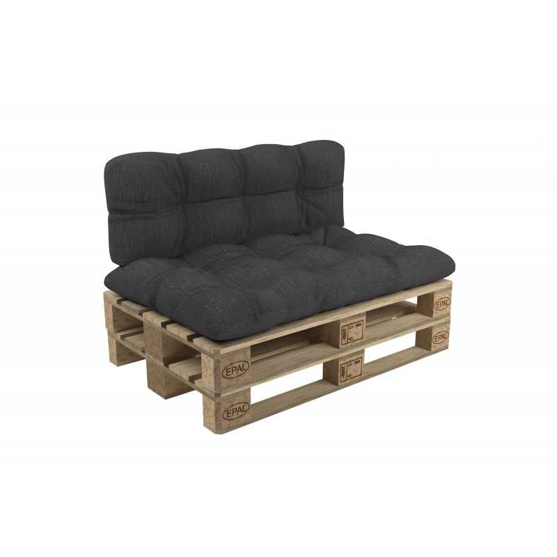 Set of 2 Pallet Cushions - Seat 120x60 cm + Backrest 120x60 cm, Quilted, Anthracite