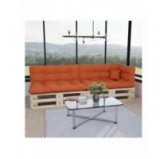 Set of 6 Pallet Cushions, 2x Seat + 2x Backrest + Side Cushion + Deco Cushion, Quilted, Orange