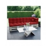 Set of 6 Pallet Cushions, 2x Seat + 2x Backrest + Side Cushion + Deco Cushion, Quilted, Red