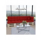 Set of 6 Pallet Cushions, 2x Seat + 2x Backrest + Side Cushion + Deco Cushion, Quilted, Red