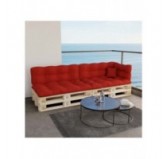 Set of 6 Pallet Cushions, 2x Seat + 2x Backrest + Side Cushion + Deco Cushion, Quilted, Red