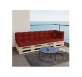 Set of 6 Pallet Cushions, 2x Seat + 2x Backrest + Side Cushion + Deco Cushion, Quilted, Burgundy