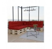 Set of 8 Pallet Cushions, 3x Seat + 3x Backrest + Side Cushion + Deco Cushion, Quilted, Red