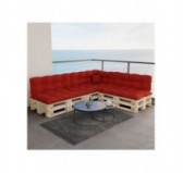 Set of 8 Pallet Cushions, 3x Seat + 3x Backrest + Side Cushion + Deco Cushion, Quilted, Red