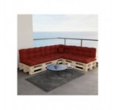 Set of 8 Pallet Cushions, 3x Seat + 3x Backrest + Side Cushion + Deco Cushion, Quilted, Burgundy