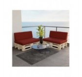 Set of 2 Pallet Cushions, 120x80 cm + 120x40 cm, Burgundy