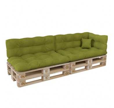 Set of 6 Pallet Cushions, 2x Seat + 2x Backrest + Side Cushion + Deco Cushion, Quilted, Lime