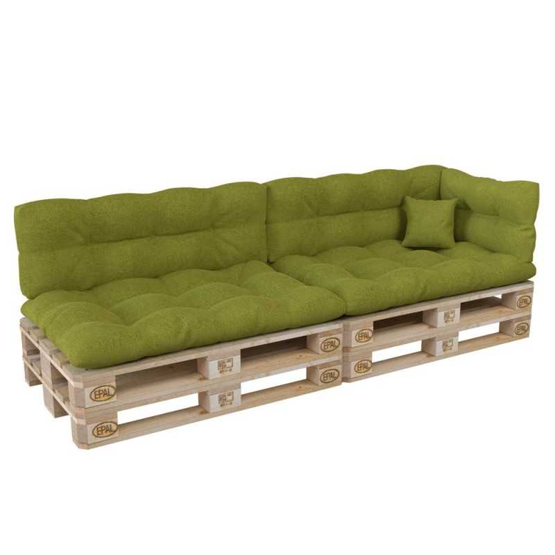 Set of 6 Pallet Cushions, 2x Seat + 2x Backrest + Side Cushion + Deco Cushion, Quilted, Lime