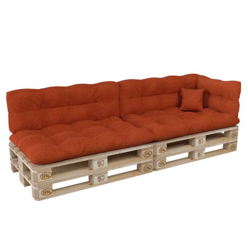 Set of 6 Pallet Cushions, 2x Seat + 2x Backrest + Side Cushion + Deco Cushion, Quilted, Orange