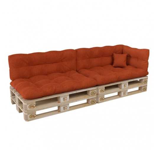 Set of 6 Pallet Cushions, 2x Seat + 2x Backrest + Side Cushion + Deco Cushion, Quilted, Orange