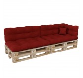 Set of 6 Pallet Cushions, 2x Seat + 2x Backrest + Side Cushion + Deco Cushion, Quilted, Red