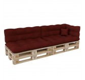 Set of 6 Pallet Cushions, 2x Seat + 2x Backrest + Side Cushion + Deco Cushion, Quilted, Burgundy