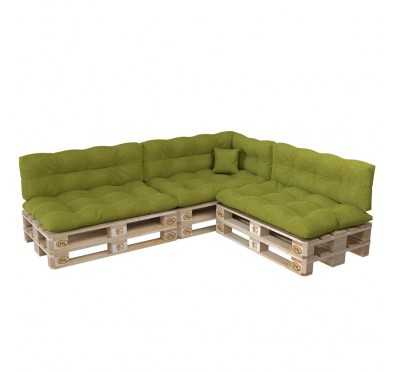 Set of 8 Pallet Cushions, 3x Seat + 3x Backrest + Side Cushion + Deco Cushion, Quilted, Lime