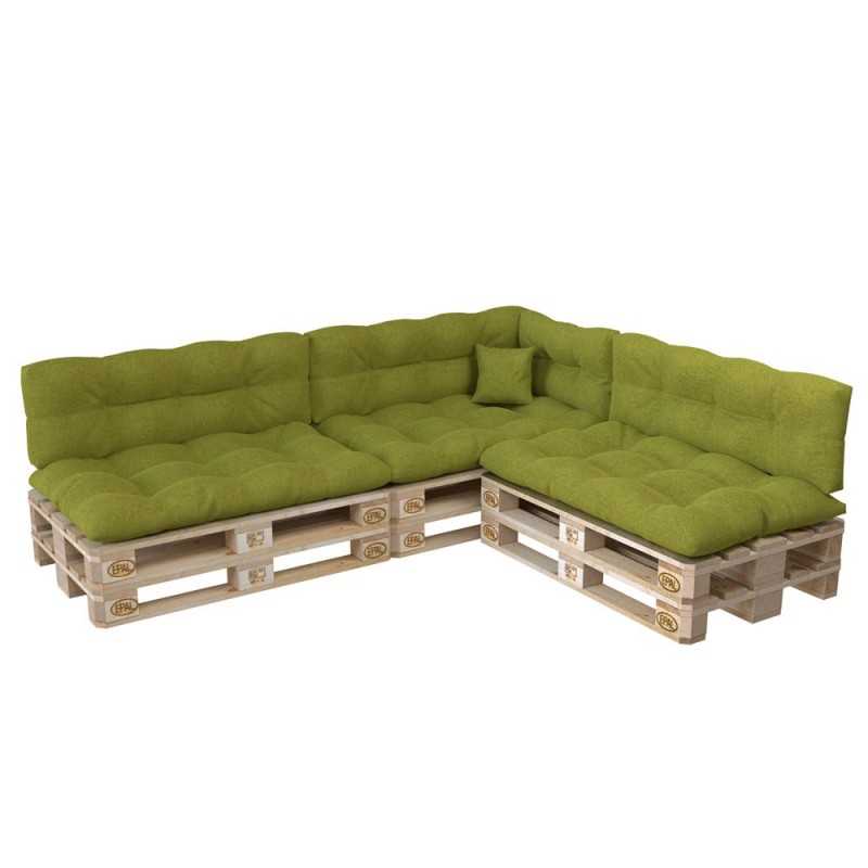 Set of 8 Pallet Cushions, 3x Seat + 3x Backrest + Side Cushion + Deco Cushion, Quilted, Lime