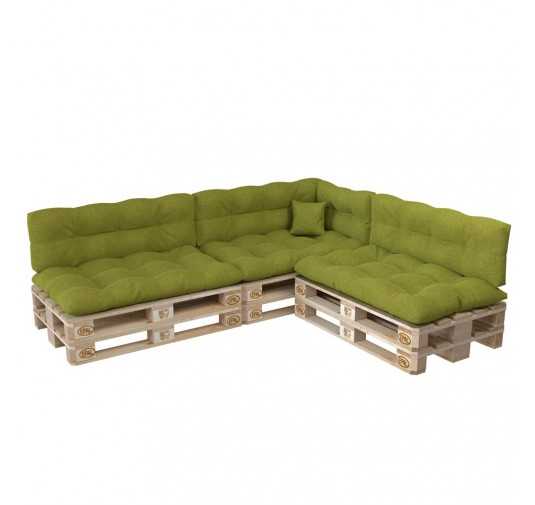 Set of 8 Pallet Cushions, 3x Seat + 3x Backrest + Side Cushion + Deco Cushion, Quilted, Lime