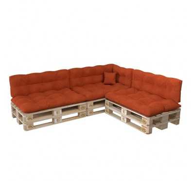 Set of 8 Pallet Cushions, 3x Seat + 3x Backrest + Side Cushion + Deco Cushion, Quilted, Orange