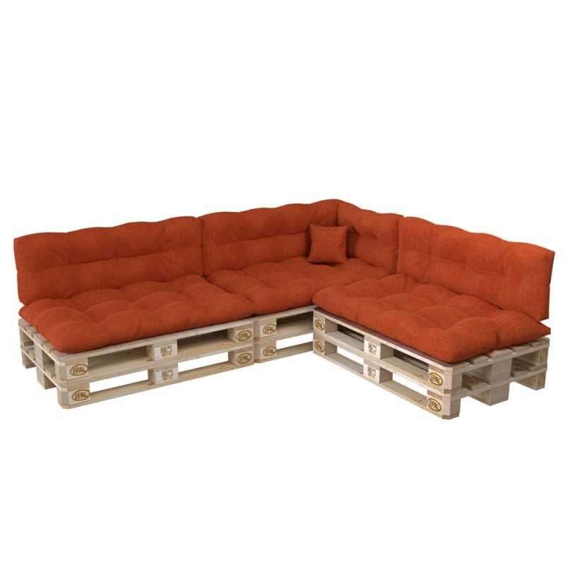 Set of 8 Pallet Cushions, 3x Seat + 3x Backrest + Side Cushion + Deco Cushion, Quilted, Orange