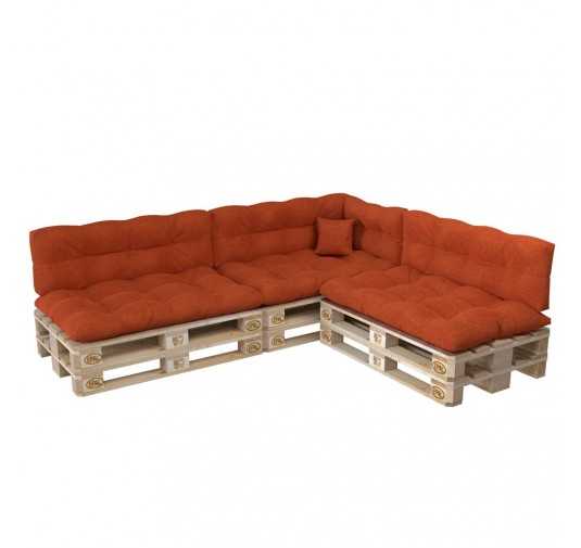 Set of 8 Pallet Cushions, 3x Seat + 3x Backrest + Side Cushion + Deco Cushion, Quilted, Orange