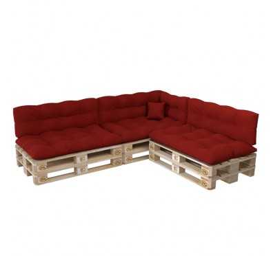 Set of 8 Pallet Cushions, 3x Seat + 3x Backrest + Side Cushion + Deco Cushion, Quilted, Red