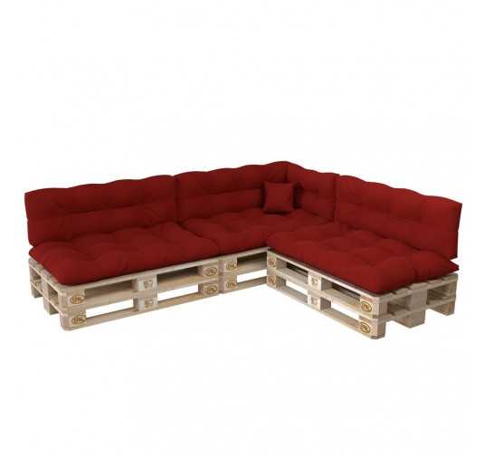 Set of 8 Pallet Cushions, 3x Seat + 3x Backrest + Side Cushion + Deco Cushion, Quilted, Red