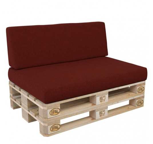 Set of 2 Pallet Cushions, 120x80 cm + 120x40 cm, Burgundy