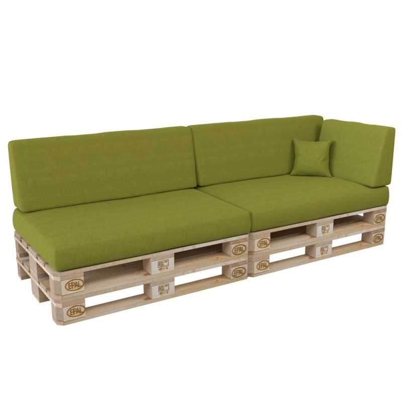 Set of 6 Pallet Cushions, 2x Seat + 2x Backrest + Side Cushion + Deco Cushion, Lime