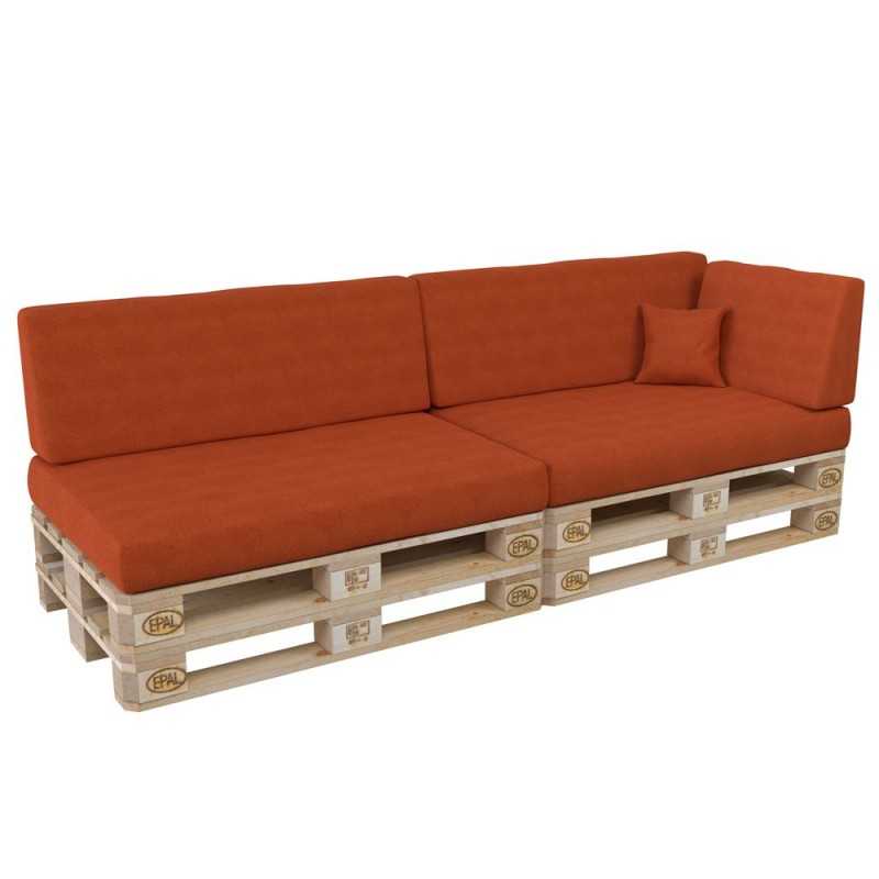 Set of 6 Pallet Cushions, 2x Seat + 2x Backrest + Side Cushion + Deco Cushion, Orange