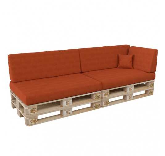 Set of 6 Pallet Cushions, 2x Seat + 2x Backrest + Side Cushion + Deco Cushion, Orange