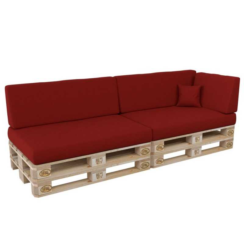 Set of 6 Pallet Cushions, 2x Seat + 2x Backrest + Side Cushion + Deco Cushion, Red