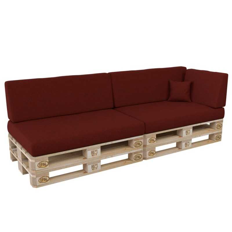 Set of 6 Pallet Cushions, 2x Seat + 2x Backrest + Side Cushion + Deco Cushion, Burgundy