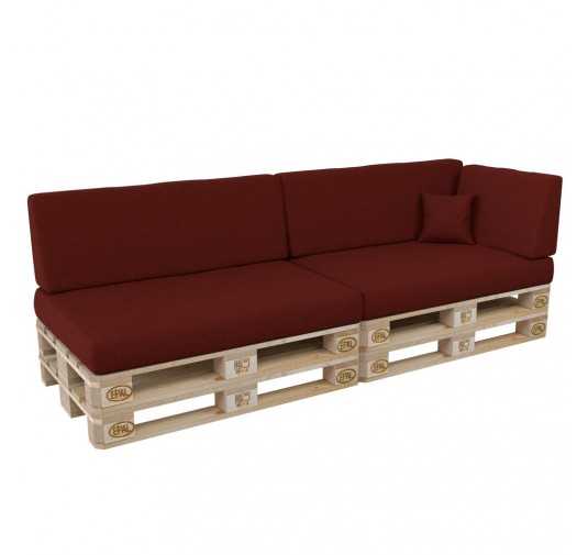 Set of 6 Pallet Cushions, 2x Seat + 2x Backrest + Side Cushion + Deco Cushion, Burgundy