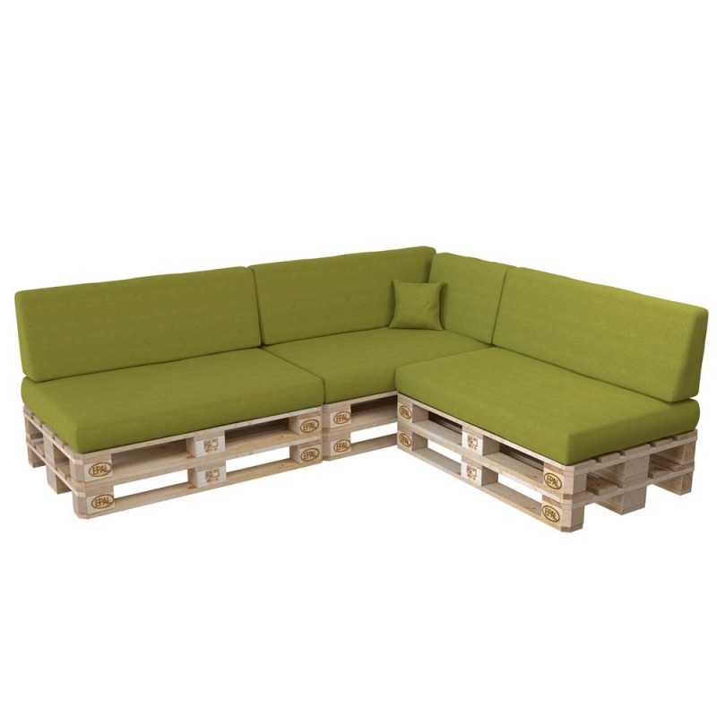 Set of 8 Pallet Cushions, 3x Seat + 3x Backrest + Side Cushion + Deco Cushion, Lime