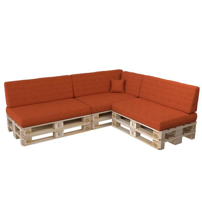 Set of 8 Pallet Cushions, 3x Seat + 3x Backrest + Side Cushion + Deco Cushion, Orange